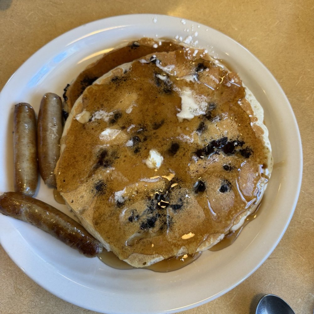 Village Coal Tower Restaurant - Blueberry pancakes and sausage!!! Warm syrup. - Breakfast & Brunch Near Me - Pittsford, New York Village Coal Tower Restaurant - Blueberry pancakes and sausage!!! Warm syrup. - Breakfast & Brunch Near Me - Pittsford, New York