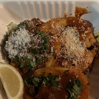 Birria-Landia - Tostada on top left, mulita top right, taco bottom - Food Trucks Near Me - Brooklyn, New York