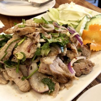Zabb PuTawn - Grilled pork salad- be prepared for ! Delicious sauce tho! - Thai Near Me - New York, New York