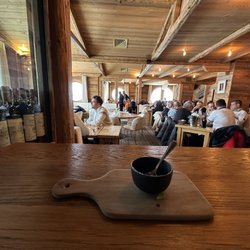 La Réserve - View of the restaurant from my position in the bar area. Ski piste is directly outside the window.