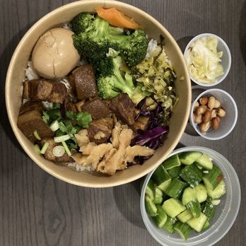 Ooodles Noodle House - Braised Pork over rice (Lu Rou Fan)  滷肉蓋飯 Braised Garlic Cucumbers  涼拌黃瓜 - Chinese Near Me - Bayside, New York