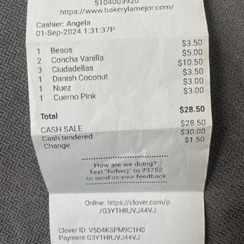 Bakery La Mejor - Receipt - Bakeries Near Me - Union City, California Bakery La Mejor - Receipt - Bakeries Near Me - Union City, California