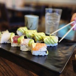Tomo Japanese Restaurant - Rainbow and caterpillar rolls. Delicious!! Beautiful!!