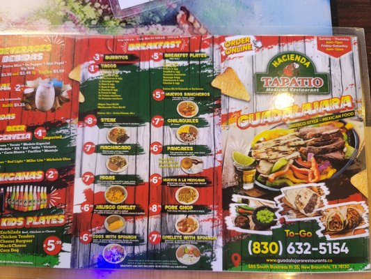 Menu photo 2 Hacienda Tapatio New Braunfels, TX