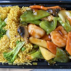 New Panda Chinese Take Out - C15 - Shrimp w/ Garlic Sauce (requested veg fried rice instead of pork fried rice) Special Combination Dinner