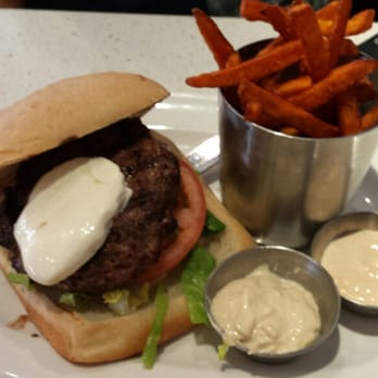 The Counter - Burger on a ciabatta bun, with mixed greens, tomato, mozzarella cheese, chipotle sauce, and a side of sweet potato fries. - Burgers Near Me - Honolulu, Hawaii