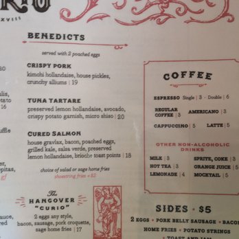 Curio - Benedicts, Coffee, Sides menu. Sun brunch 2023-01-29 - Bars Near Me - San Francisco, California Curio - Benedicts, Coffee, Sides menu. Sun brunch 2023-01-29 - Bars Near Me - San Francisco, California