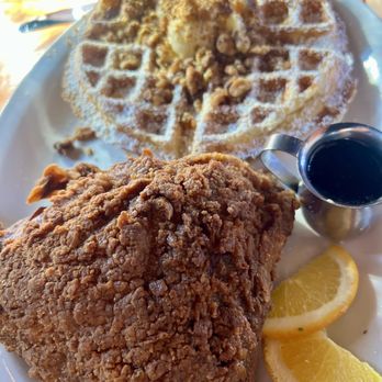 Five Bar - Brunch Chicken and Waffles! The waffle is sooo good. The chicken very good. It is a chicken thigh so make sure you are good with dark meat. - New American Near Me - Athens, Georgia