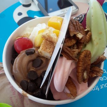 Menchie's - Mine is the ultimate creation . I enjoyed being able to taste all flavors before. So I put pistachio, nutella, strawberry, and coconut - Ice Cream & Frozen Yogurt Near Me - El Paso, Texas