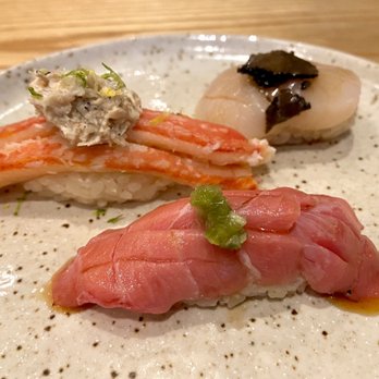 Douska - Hokkaido Scallop Nigiri Snow Crab Nigiri Tuna Nigiri - Sushi Bars Near Me - New York, New York Douska - Hokkaido Scallop Nigiri Snow Crab Nigiri Tuna Nigiri - Sushi Bars Near Me - New York, New York