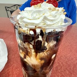 Owl Soda Fountain & Gifts - Vanilla chocolate caramel brownie sundae. Tastes like home made brownies!