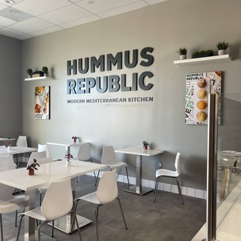 Hummus Republic - Interior seating & signage - Mediterranean Near Me - LIVERMORE, California