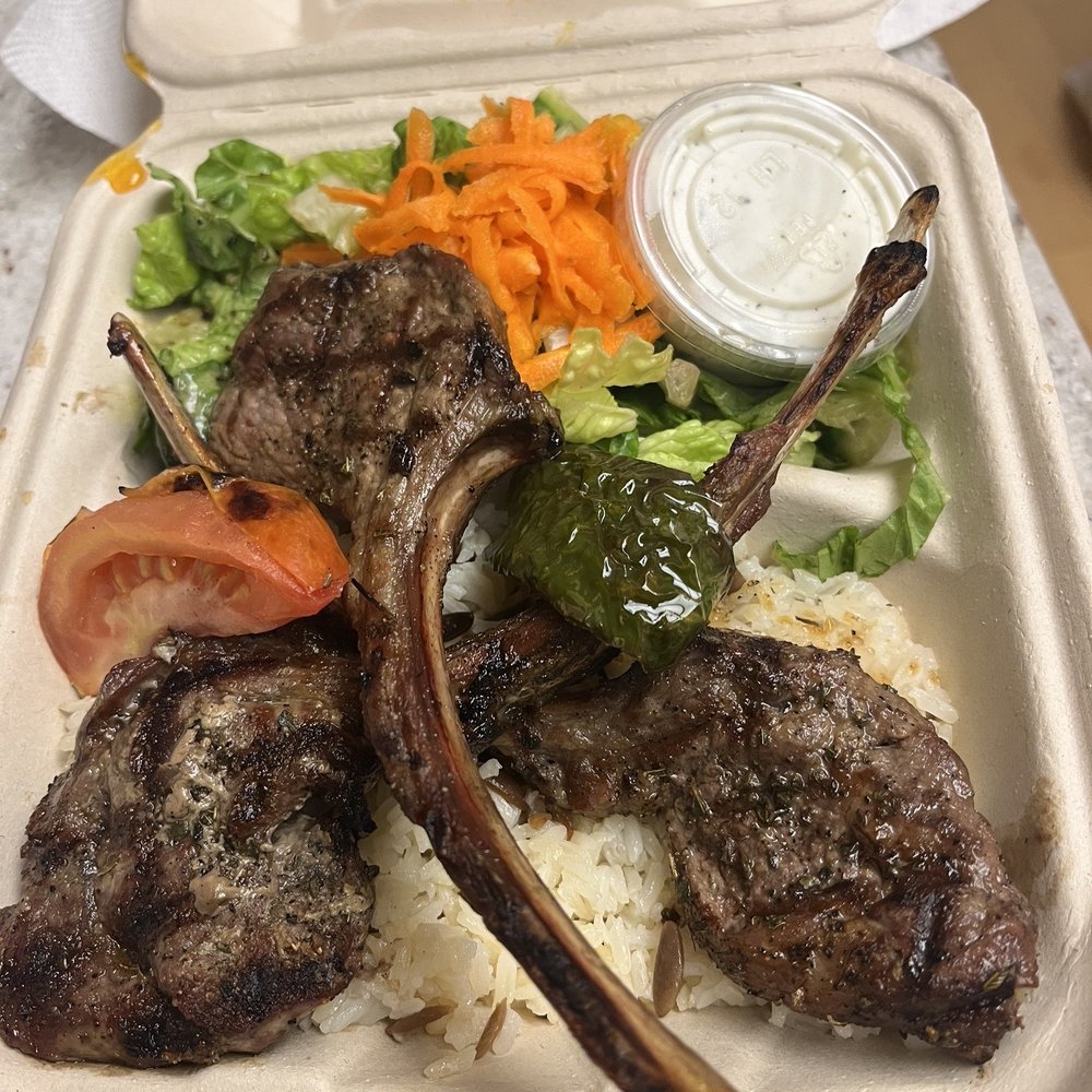 A La Turca - Lamp chop platter (grilled lamp chops w/ rice and salad) - Turkish Near Me - San Francisco, California