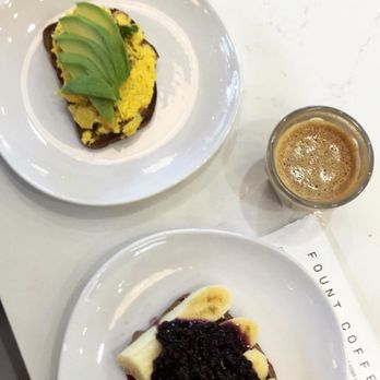 Fount Coffee + Kitchen - Morning scramble with avocado, almond butter with blueberry chia compote, and cortado. Delicious! - Coffee & Tea Near Me - Morrisville, North Carolina Fount Coffee + Kitchen - Morning scramble with avocado, almond butter with blueberry chia compote, and cortado. Delicious! - Coffee & Tea Near Me - Morrisville, North Carolina