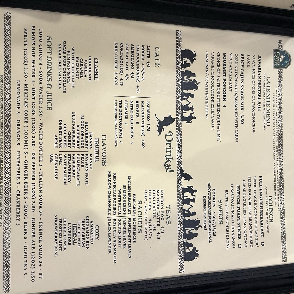 Emerald Tavern Games & Cafe - Menu - Coffee & Tea Near Me - Austin, Texas