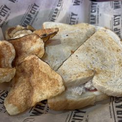 Wrap City - Tuna melt and 6 chips. Ha. My grams said it was meh, and it looked pretty boring to me. $11.50 or so.