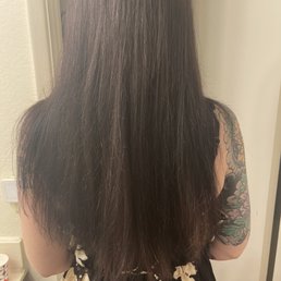 My hair after a trim. Can't really see layers just looks uneven. And the most horrible blow out. My hair after a trim. Can't really see layers just looks uneven. And the most horrible blow out.