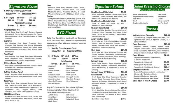 Menu photo 2 Neighborhood Pizza Cafe Springfield, MO