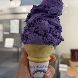 Handel's Homemade Ice Cream - Burbank - Ube (taro) on a cake cone