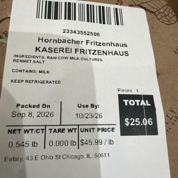 Eataly - Chicago - Cheese price tag. - Pizza Near Me - Chicago, Illinois
