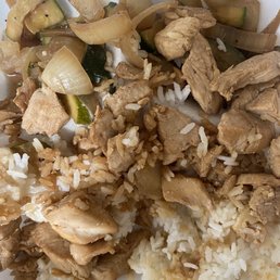 Leftovers... teriyaki chicken. Dry chicken breast, not grilled not juicy. Bland vegetables:( Leftovers... teriyaki chicken. Dry chicken breast, not grilled not juicy. Bland vegetables:(