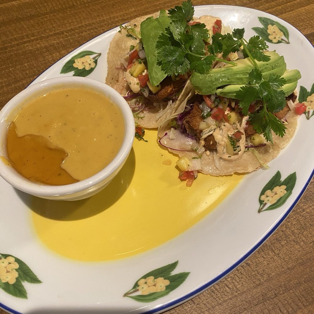 Market Tavern - Fish Tacos with butternut squash soup - New American Near Me - Lodi, California