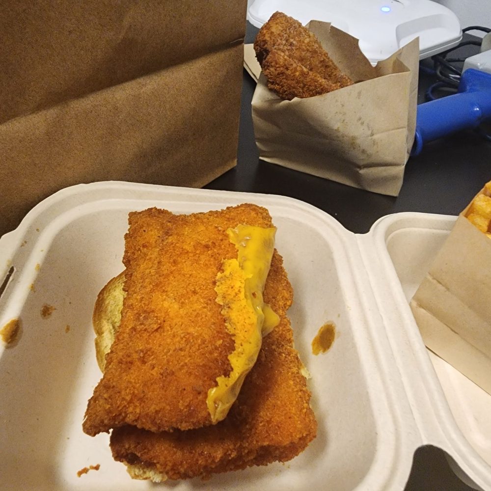 Daybird - Their fish sandwich with no top bun! This shit is a joke. I'd rather eat McDonald's. McDonald's has never done any idiotic shit like this! - Chicken Shop Near Me - Los Angeles, California
