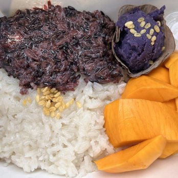 My Mango Sticky Rice - Half & half mango sticky rice with purple yam. So yummy! - Desserts Near Me - Los Angeles, California