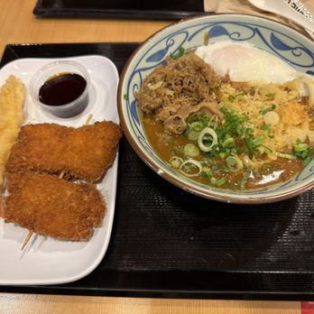 Marugame Udon - Curry Nikutama Udon with a Big Chicken Katsu and Shrimp Tempura - Japanese Near Me - Honolulu, Hawaii Marugame Udon - Curry Nikutama Udon with a Big Chicken Katsu and Shrimp Tempura - Japanese Near Me - Honolulu, Hawaii