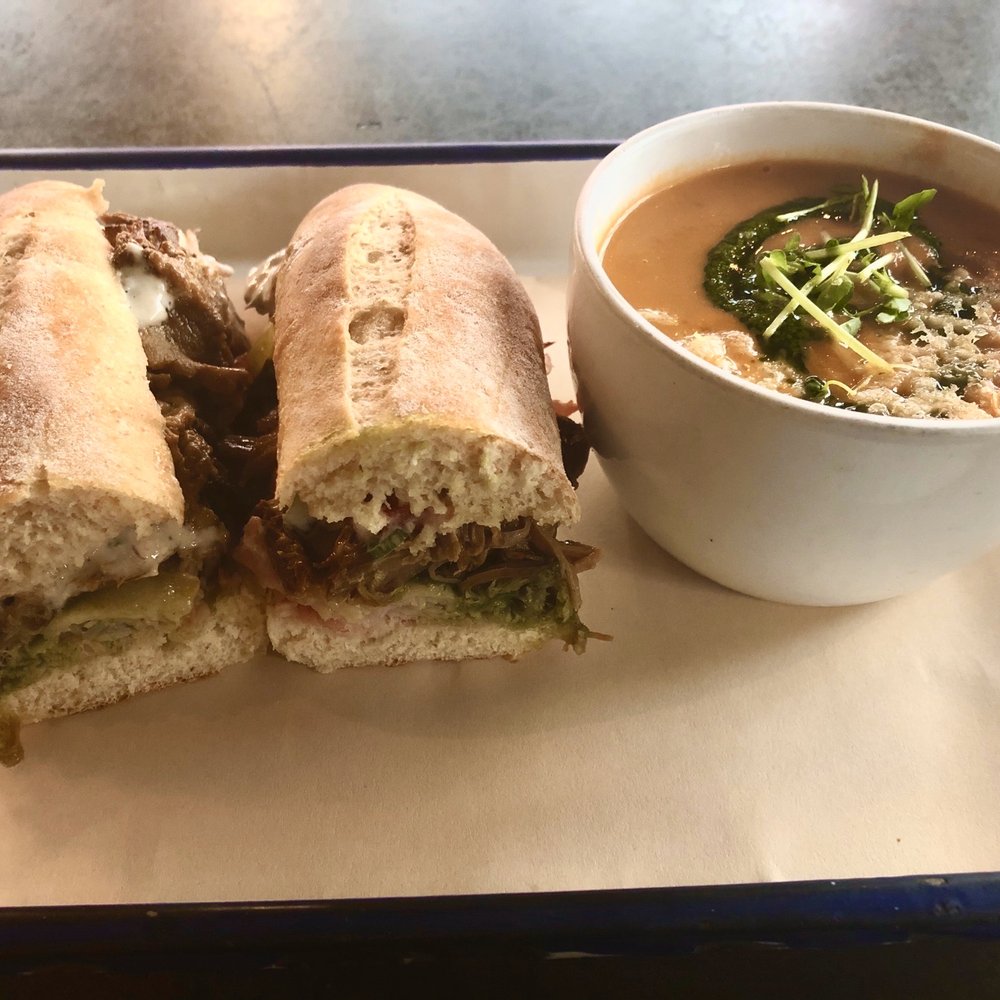 Cubano sandwich and tomato soup! Delicious but also $17 and I was still hungry after.