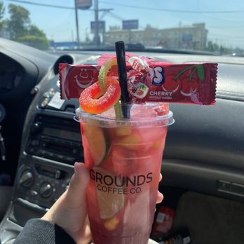 Grounds Coffee - Sparkling Berry Blossom Tea with "the works". Loved the sparkling water with this! - Coffee & Tea Near Me - Seattle, Washington Grounds Coffee - Sparkling Berry Blossom Tea with "the works". Loved the sparkling water with this! - Coffee & Tea Near Me - Seattle, Washington