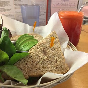 The Earth Cafe & Deli - Veggie chicken salad on 3-seed whole wheat bread with mixed greens and a side of avocado - Cafes Near Me - Norman, Oklahoma The Earth Cafe & Deli - Veggie chicken salad on 3-seed whole wheat bread with mixed greens and a side of avocado - Cafes Near Me - Norman, Oklahoma