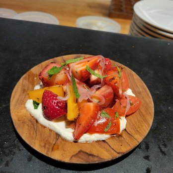 Trust - Grilled strawberry and tomato with smoked ricotta and mint - Tapas/Small Plates Near Me - Santa Ana, California Trust - Grilled strawberry and tomato with smoked ricotta and mint - Tapas/Small Plates Near Me - Santa Ana, California