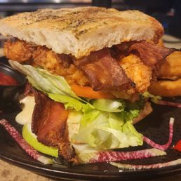 Chicken, apple, brie sandwich from specials menu. Chicken, apple, brie sandwich from specials menu.