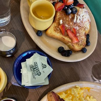 Snooze, an A.M. Eatery - French Toast with bacon and eggs - Breakfast & Brunch Near Me - Katy, Texas