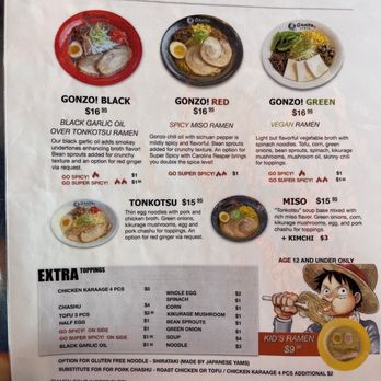 GONZO!  - Menu - Ramen Near Me - Carlsbad, California
