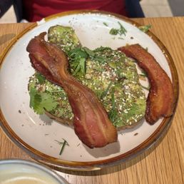 Millennial avocado toast with bacon Millennial avocado toast with bacon