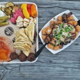 Boiled Peanut Hummus platter and Brisket Totchos