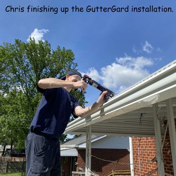 The Gutter Guys - Chris working on a custom Guttergard install on an awning. - Gutter Services Near Me - Rosedale, Maryland The Gutter Guys - Chris working on a custom Guttergard install on an awning. - Gutter Services Near Me - Rosedale, Maryland