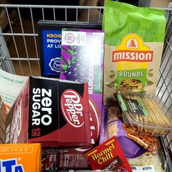 Smith's - D' cart w Mission chips, chili season mix, crackers, home chef chicken, pace pirate, pizza kit...Smith Rainbow Friyay Feb 7, 2025