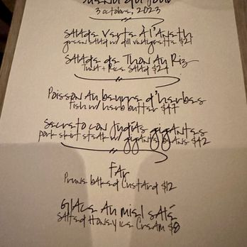 Chez Nous - Handwritten menu changes daily. Everything was amazing. - French Near Me - Charleston, South Carolina