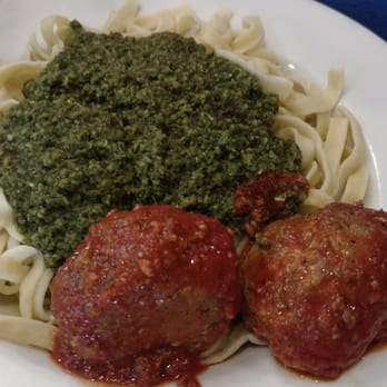 Mama Rose's - Homemade fettucini in basil pesto with meatballs - Italian Near Me - Estes Park, Colorado
