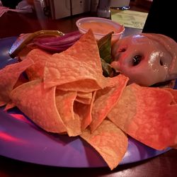 JR's Old Packinghouse Cafe - Swiss burger with chips and queso. Really good!!!