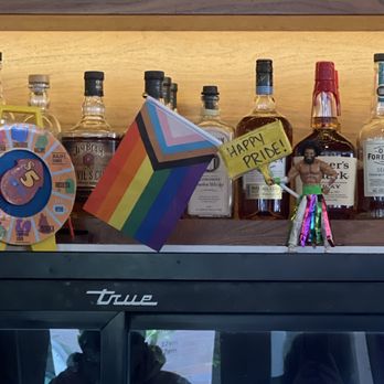 Rocks Lakeview - Mini Dave holding a Pride flag. - Sports Bars Near Me - Chicago, Illinois Rocks Lakeview - Mini Dave holding a Pride flag. - Sports Bars Near Me - Chicago, Illinois
