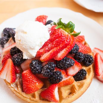 Toby's Diner - a waffle topped with berries and ice cream - Breakfast & Brunch Near Me - Oshawa, Ontario