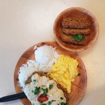 My Cafe - Country fried steak (rice and eggs) + furikake spamon side - Breakfast & Brunch Near Me - Kapolei, Hawaii My Cafe - Country fried steak (rice and eggs) + furikake spamon side - Breakfast & Brunch Near Me - Kapolei, Hawaii
