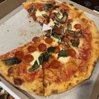 Leoni Pizzeria - Custom margherita pizza with added pepperoni and portabella mushrooms. - Pizza Near Me - Franklin, Texas