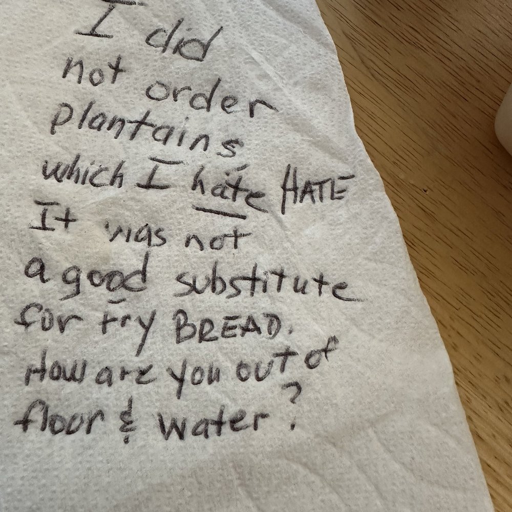 The napkin, which they did not provide, is tacky. Just like this first and last experience.
