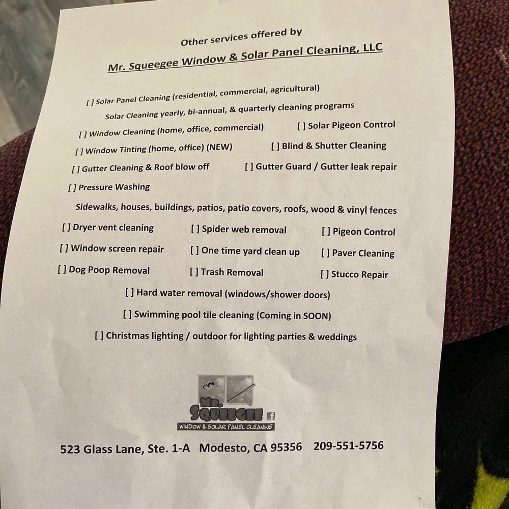 Mr. Squeegee Window & Solar Panel Cleaning - This is what all they do. Great job done.! - Window Washing Near Me - Modesto, California Mr. Squeegee Window & Solar Panel Cleaning - This is what all they do. Great job done.! - Window Washing Near Me - Modesto, California