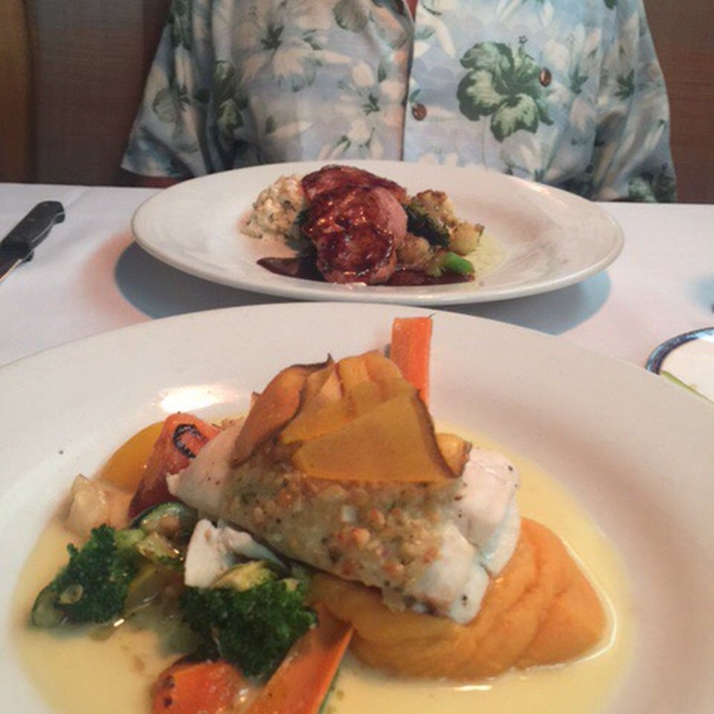 Cafe Maxx - Flounder in front with Duck in back. - Seafood Near Me - Pompano Beach, Florida